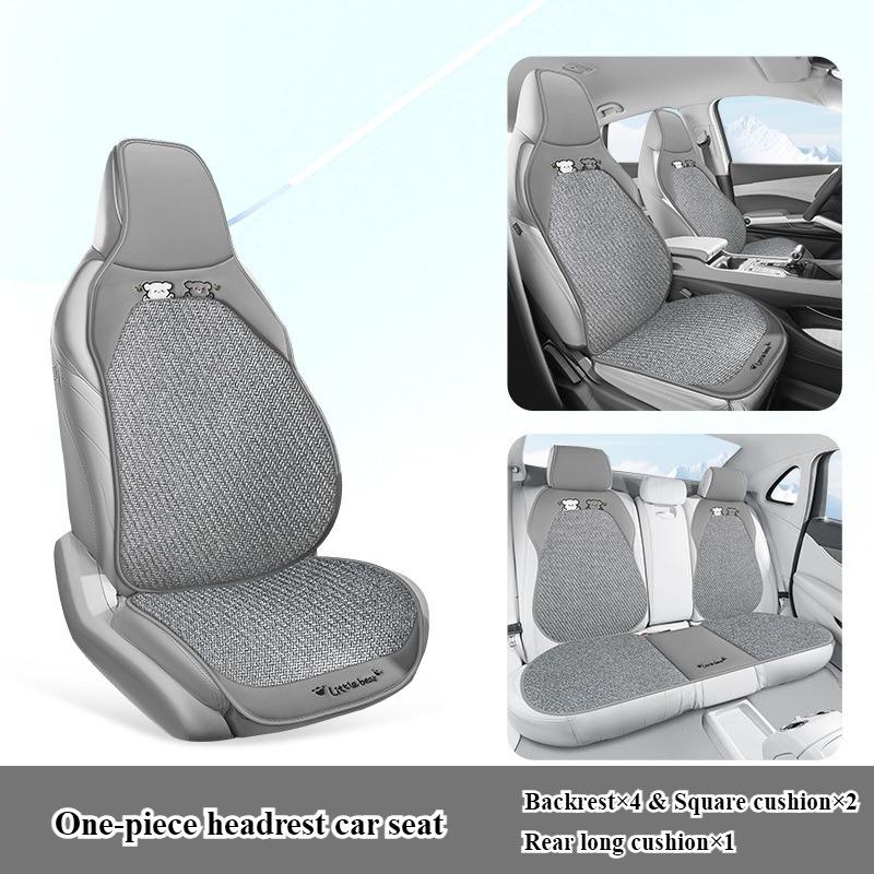Breathable summer car seat cover - cool ice rattan weave, PU leather trim, lovely embroidery, suitable for One-piece seat