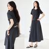 Women's Pleated Short Sleeve Shirt & A-Line Skirt Set