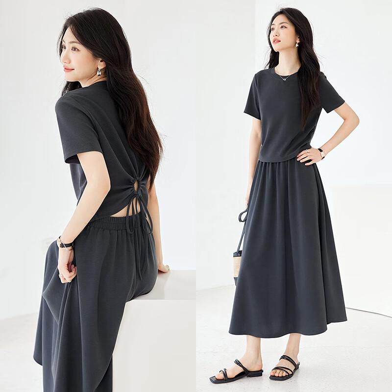 Women's Pleated Short Sleeve Shirt & A-Line Skirt Set