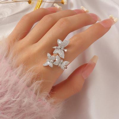 GemChic Women's Ring Exquisite Butterfly Opening Adjustable Embed Zircon Ring Female Personality Index Finger Ring Birthday Christmas Jewelry Gift