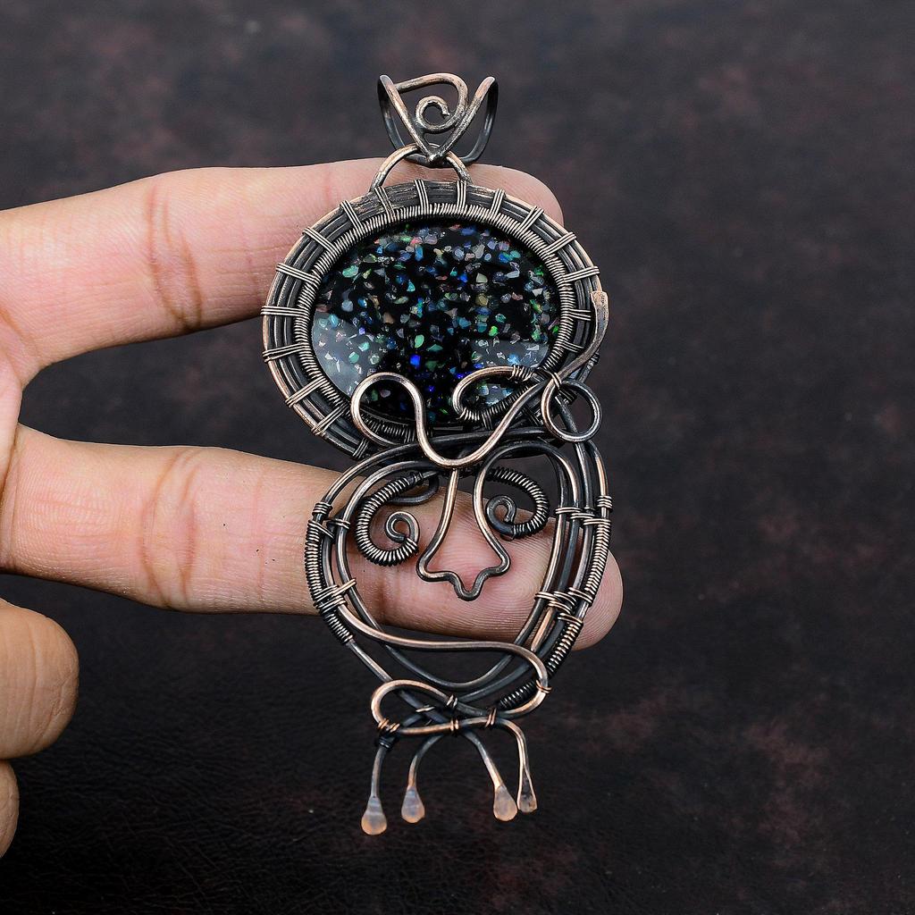 Black Ethiopian Opal Pendant Copper Wire Wrapped Pendant Handmade Copper Jewelry Gemstone Pendant Awesome Wire Wrap Jewelry Engagement Gift
