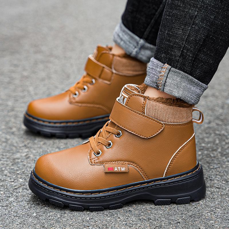 Children's Winter 2023 Martin Boots - Waterproof Leather, Velvet Lined, Non-Slip, Casual Short Boots for Medium and Large Kids.