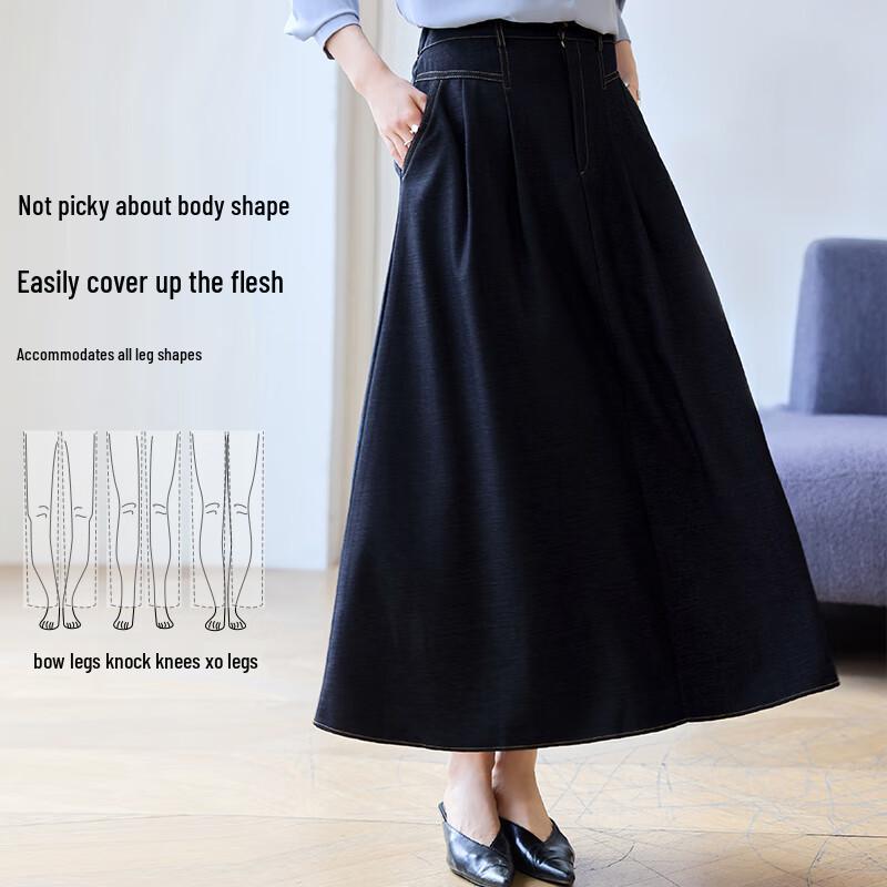 VICTORIA&VERA Women's Spring Lyocell Blend Elastic Waist Denim Midi Skirt V9011Q01