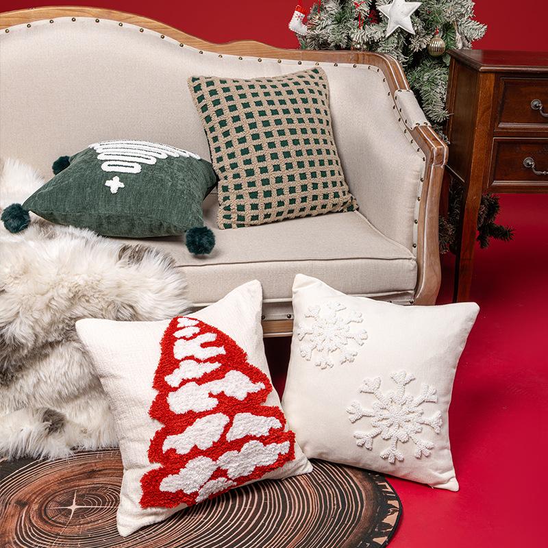 45X45CM Christmas Embroidery Throw Pillow Cover Christmas Tree Pattern Waist Cushion Cover Decor Home Decorative Pillowcase