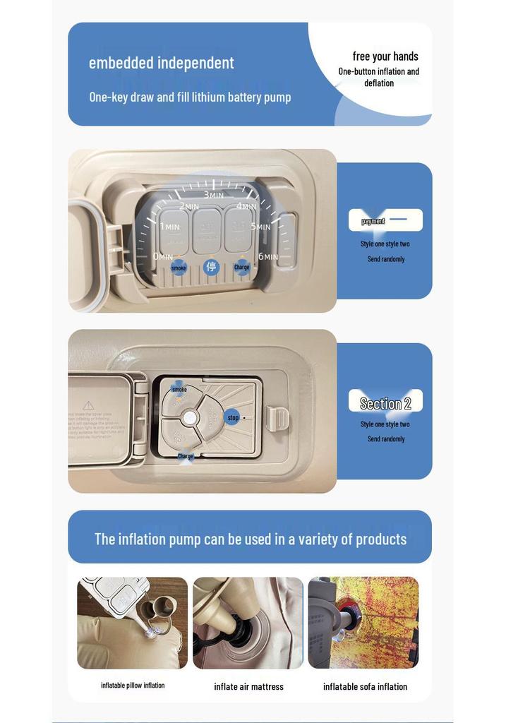 Xiyin Automatic Inflatable Camping Mat with Built-in Pump, Flocking Surface, Headboard, and Extra-Thick Design