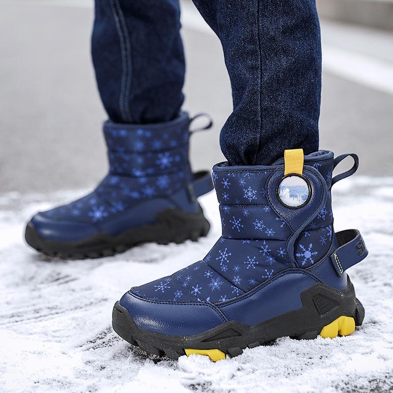 Children's Non-Slip Winter Snow Boots with Thickened Velvet, Steel Claws for Hiking