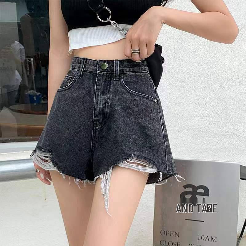 Trendy High-Waisted Light Fringe Denim Shorts for Women - Loose, Slim-Fit, Ripped A-Line Summer Style