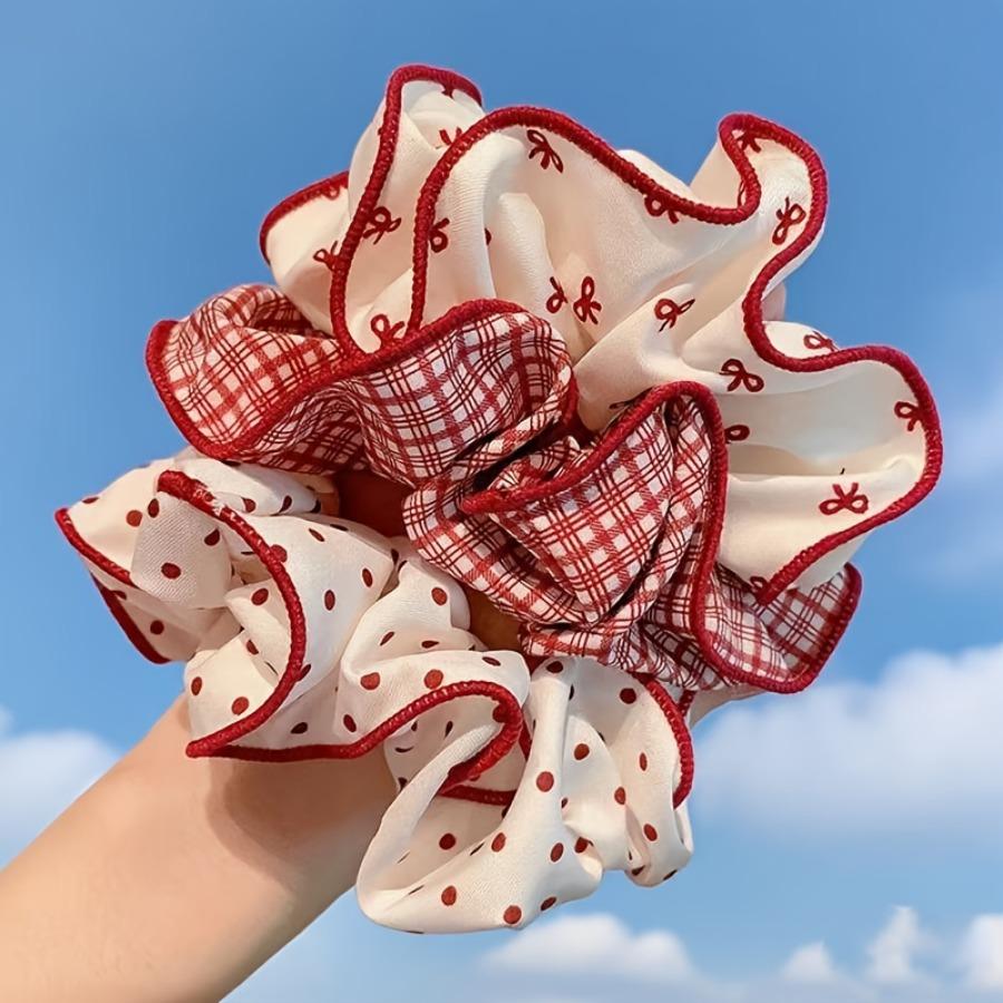 3pcs Fashion Scrunchie 3-in-1 - Bow/Polka Dot/Plaid Headband, Women's Exquisite Hair Accessories Gift Box, Hair Tie for Daily and Dinner Use
