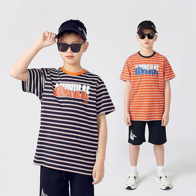 Summer Korean Version of Children's Clothing New Children's Sports Short Sleeve T-shirt Big Child Stripe Quick Drying Top Boy Short Sleeve