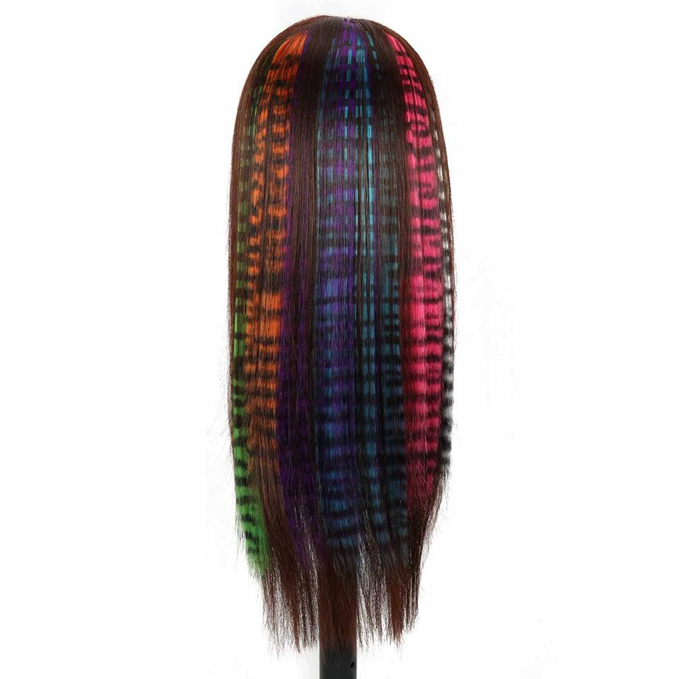 Feather Hair Extensions Farget syntetisk klips i håret Feather Colorful False Hair Extension Blandet farge rett hår for kvinner