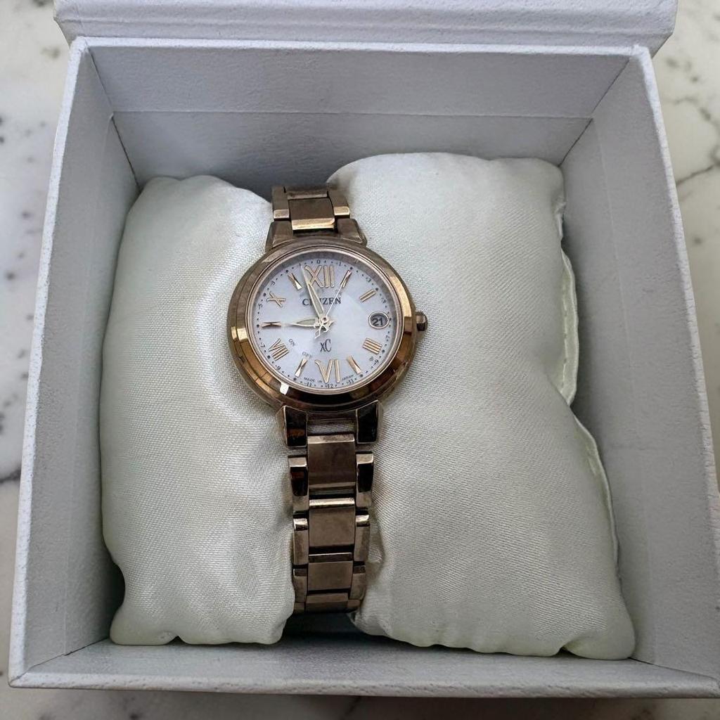 Used Working item Citizen xC Eco Drive pink gold wristwatch with box extra frames available