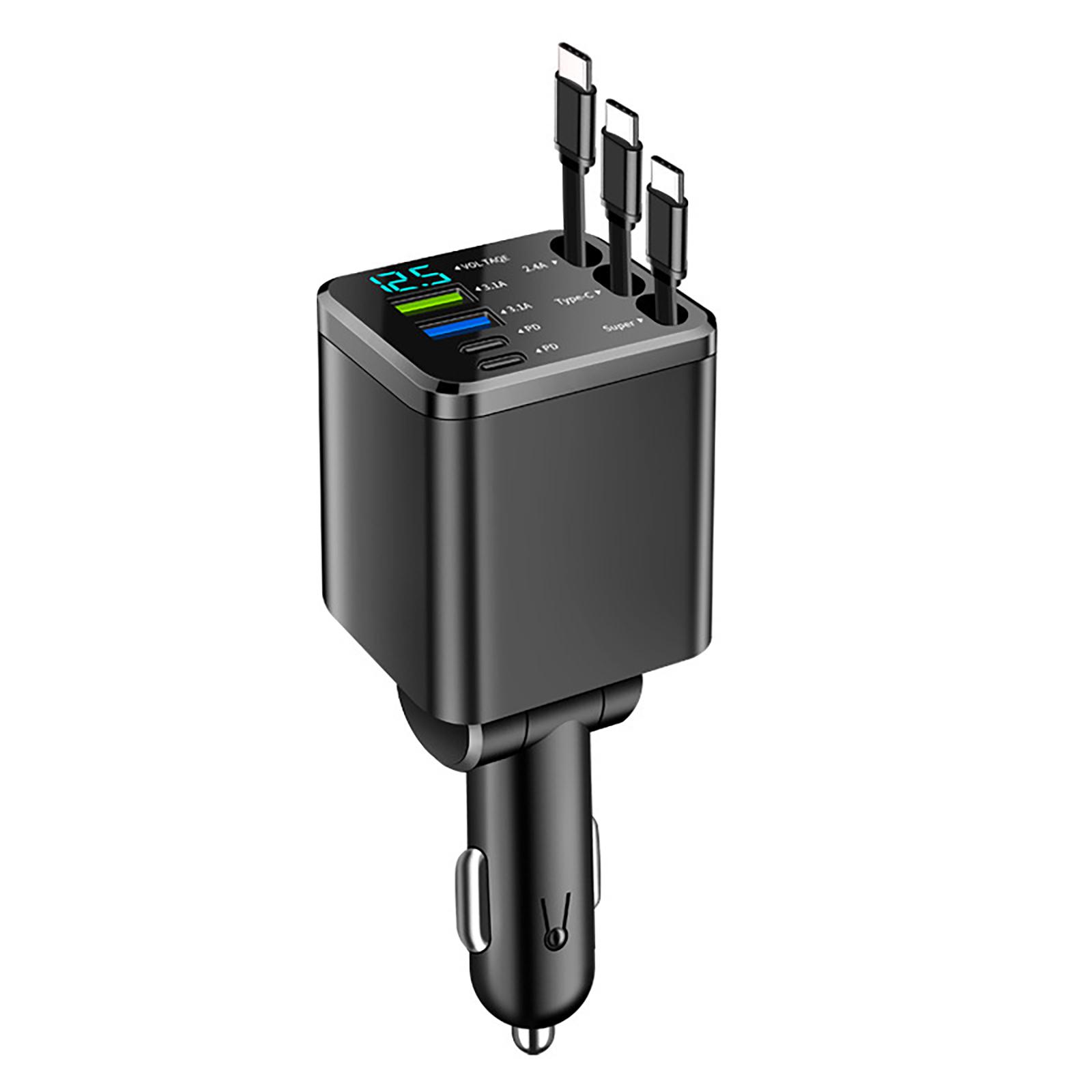 

Digital Display Car Charger Retractable Cable Car Charger PD Fast Charging Super Fast Charging One Size