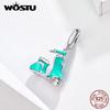 WOSTU Electromobile Bike Floating Dangle Charm 925 Sterling Silver Green Enamel Beads Fit Bracelet