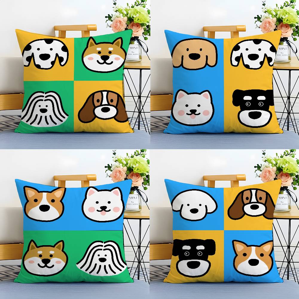 Four-Point Cute Cartoon Dog Pictures Pillow Case Anti-dustmite Pillowcase Invisible Zipper Silky Short Plush Sofa Cushion Cover