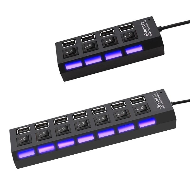 USB HUB USB Switch USB Hub 2.0 Adapter High Speed Multi 7 Ports Hub USB with On/Off Portable USB Splitter For Computer PC Laptop