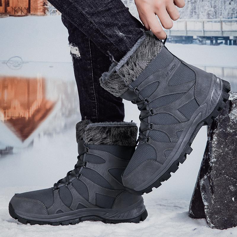 Winter fashion high-top hiking shoes for men and women outdoor thickened non-slip snow boots velvet warm breathable cotton shoes
