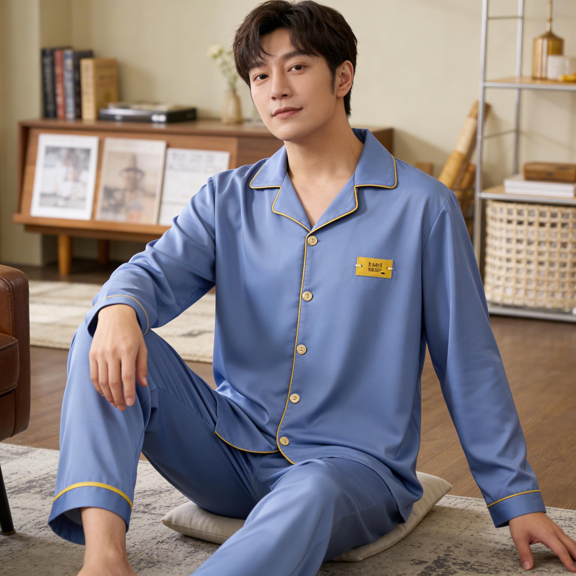 

Men s Youth Pajama Set: Casual Cardigan with Long Sleeves and Pants for Spring through Winter 3XL [80-90 kg]