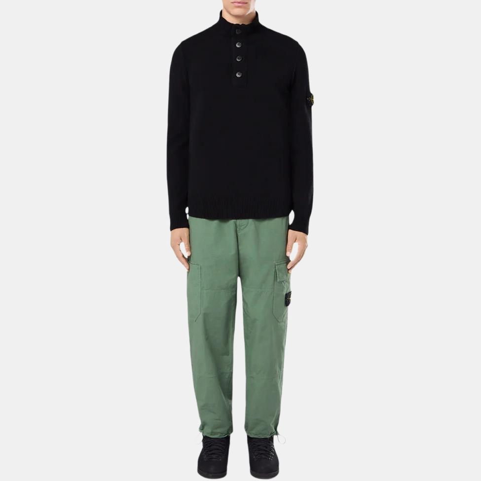 STONE ISLAND Solid Color Half-Zip Stand Collar Wool Knit Sweater Unisex Sweater Black K2S155100040S00A3V0029