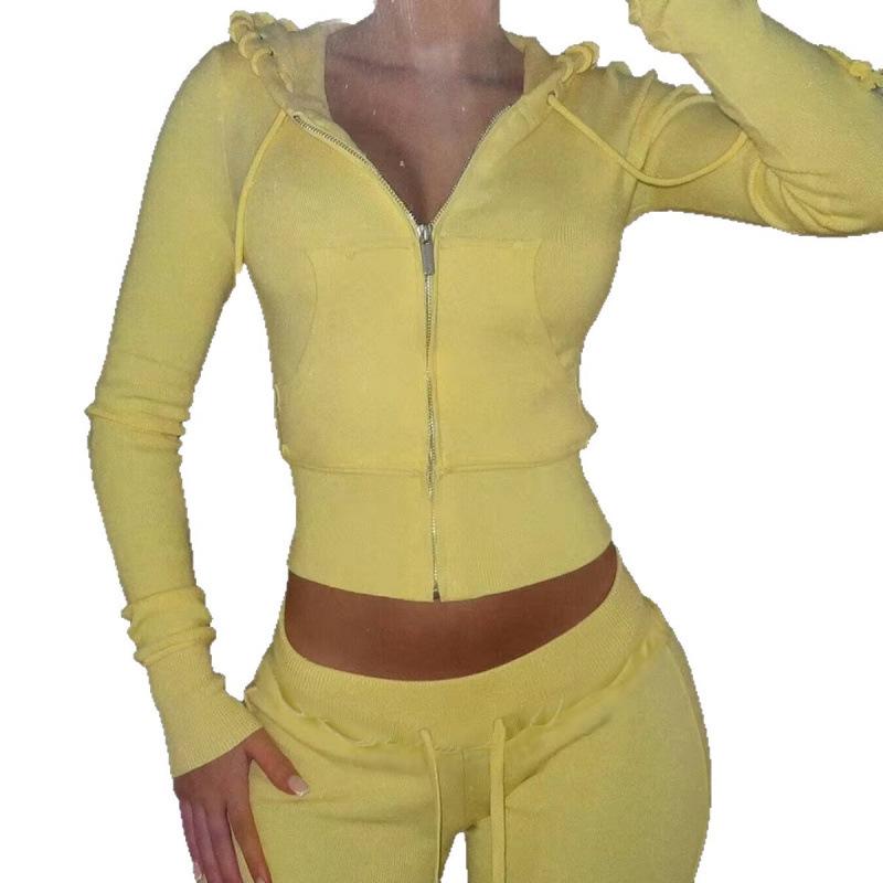Set con felpa casual color block e pantaloni in maglia da donna Street Style 2025 per Primavera e Autunno