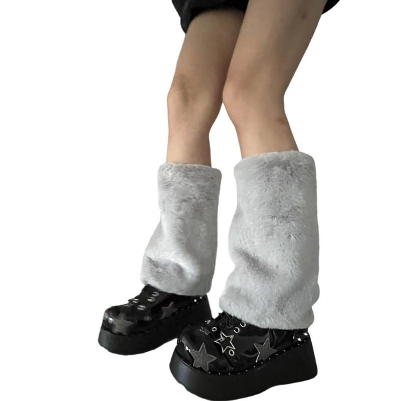 Women Furs Leg Warmer Winter Furry Long Boot Cuffs Fuzzy Shoe Cover Party Costume for Holiday Festival Performances Play