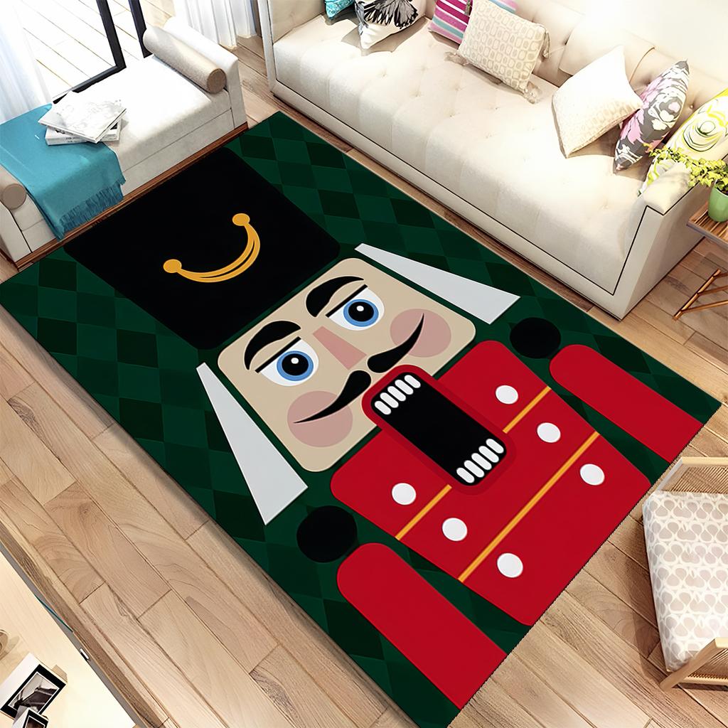 Merry Christmas Gift The Nutcracker Cartoon Doll Happy New Year Carpet Rug for Living Room Bedroom Home Sofa Decoration,Non-slip