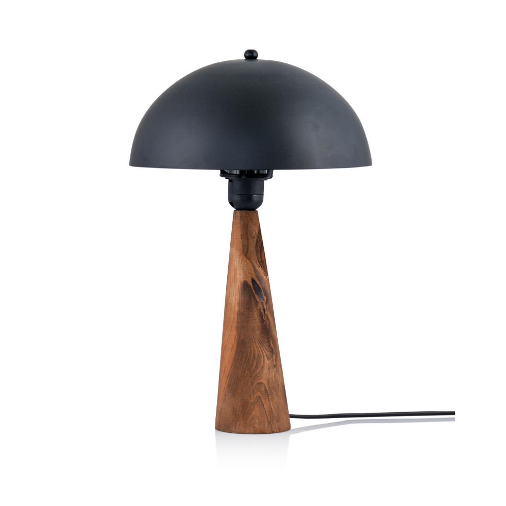 Naturlig Masif Ahşap Ayak ve Metal Başlıklı Abajur Siyah