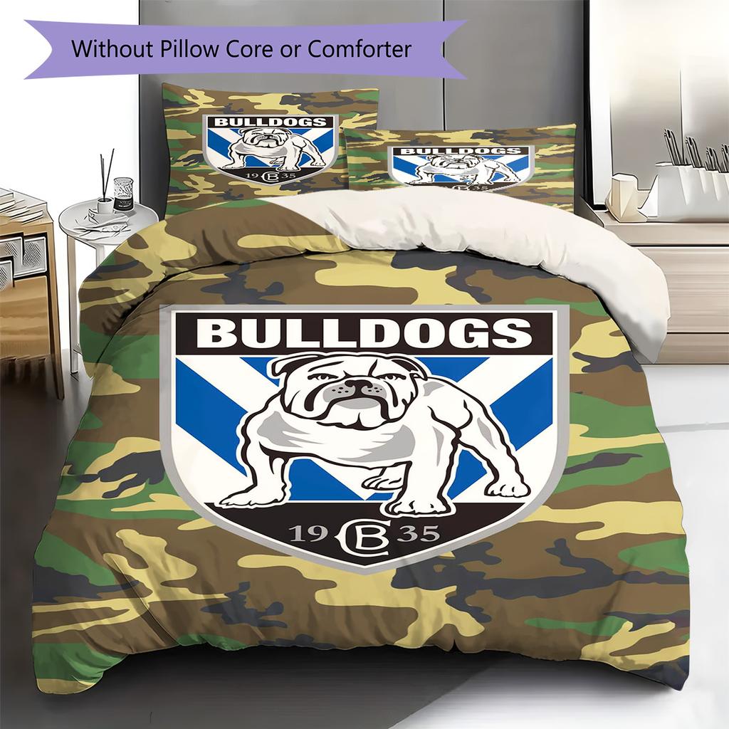 Canterbury Bulldogs Pattern Bedding Set Quilt Cover Pillowcase Home Decor Gift (1 * Duvet Cover + 2 * Pillowcase, Without Core)