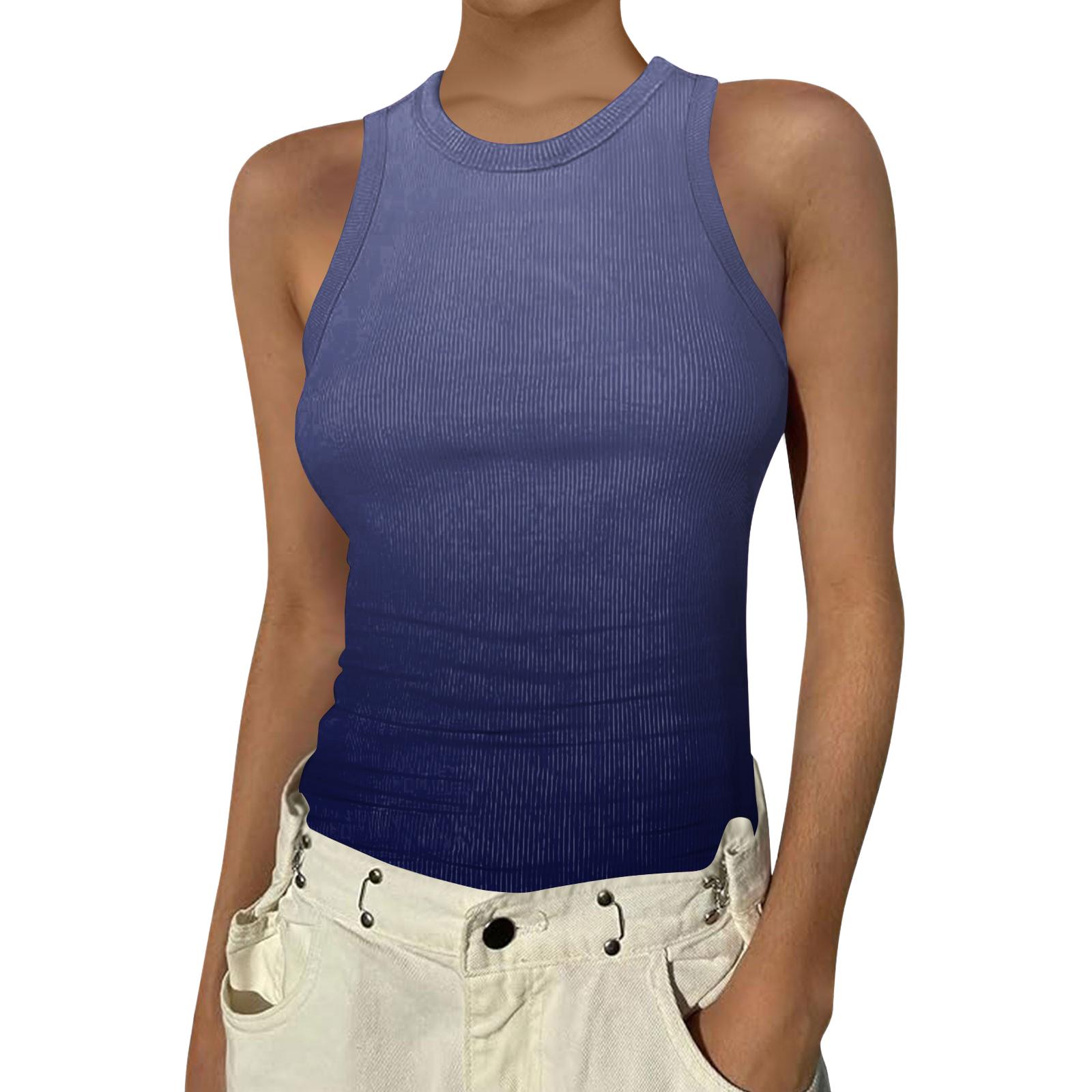 

Casual Ribbed Tank Top for Women Sleeveless Crew Neck Fitted Design Versatile Style Short Sleeve Blouses for Women Womens Short Sleeve Shirts XXL