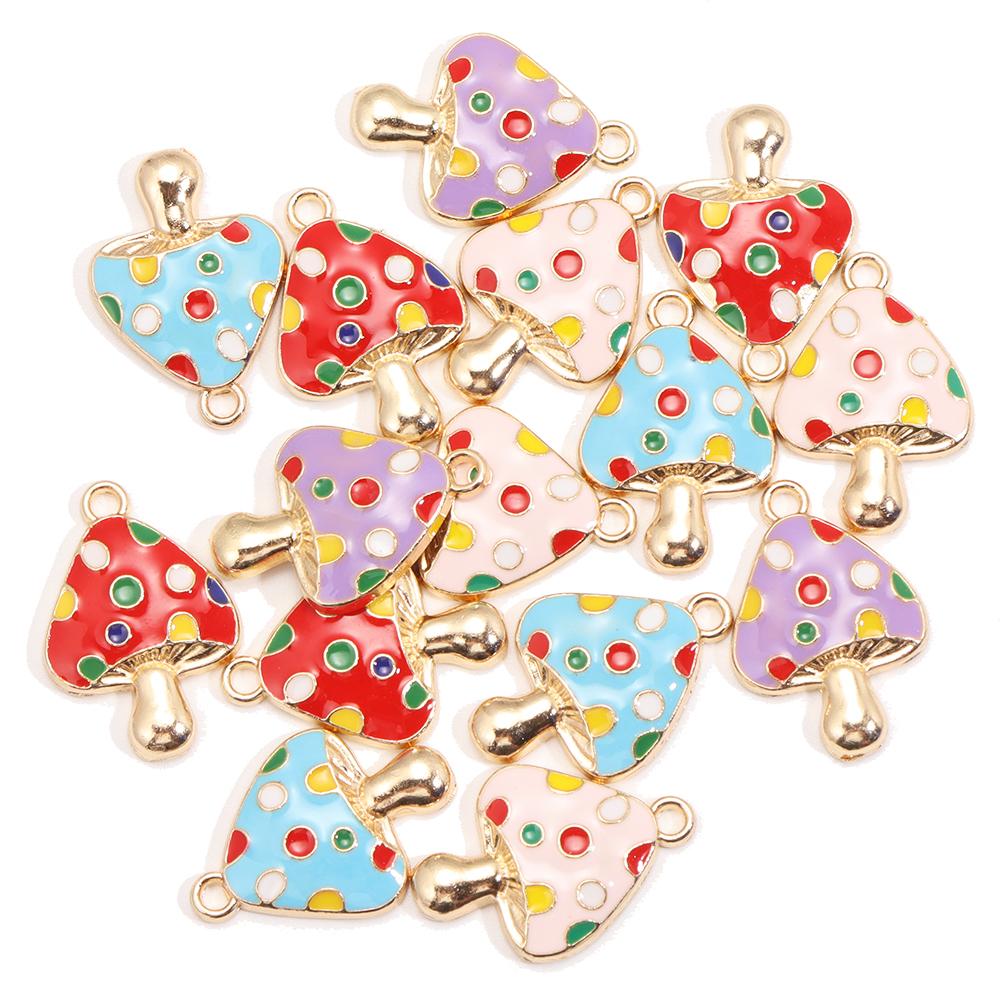 10Pcs Colorful Cute Enamel Red Mushroom Alloy Pendant for Women's Earrings Bracelet Jewelry Made of Charm DIY Necklace Ornaments