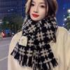 Korean Style Plaid Mohair Scarf - Women's Winter Imitation Cashmere Shawl