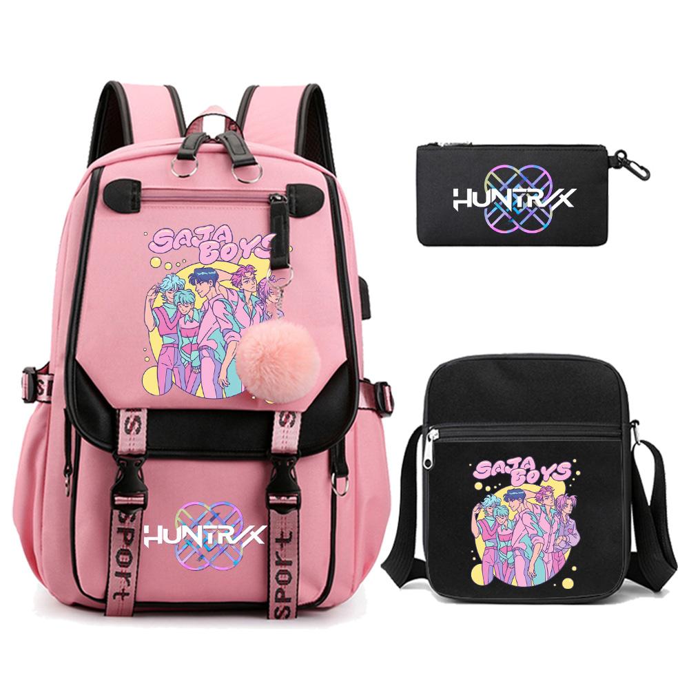 3Pcs/set Anime K-pop Demon Hunters Printed Backpack with Shoulder Bag for Teenager Student Girl Boy Bookbag Large Capacity Travel Bag Kid Gift