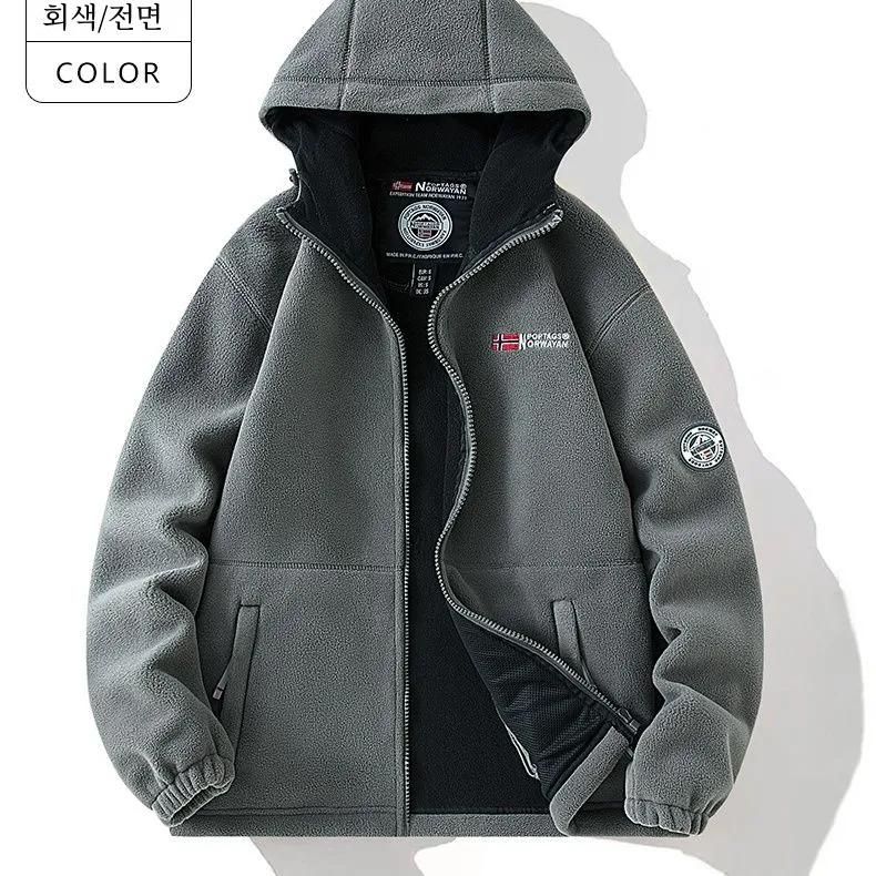 

Norway Outdoor Warm Fleece-lined Thick Double Layer Polar Fleece Plus size Autumn and Winter Hood Fluffy Jacket Outerwear M сірий колір