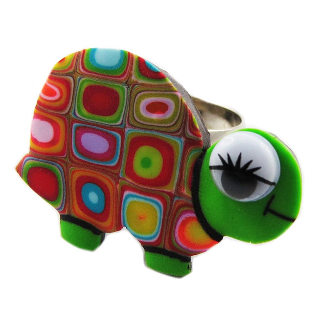 Les Trésors De Lily [R1334] - Handcrafted Ring 'Columbine & Harlequin' Green Multicolor (turtle) - 33x23 Mm