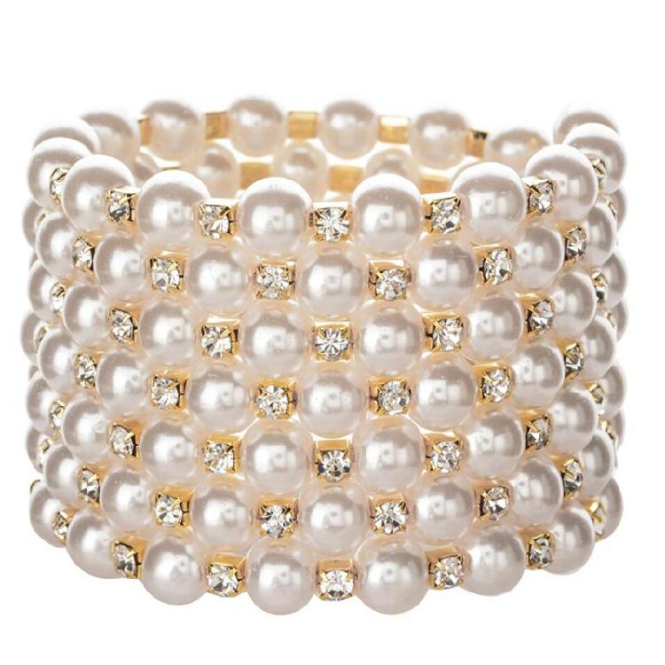 

7 Rows Pearl Elastic Bracelet Multilayer Bracelet Suitable for Wedding Jewelry