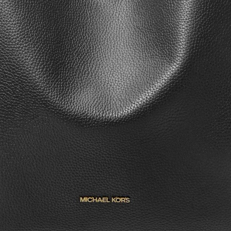 Michael Kors Mk Christina Goud Metaal Logo Leer En Kunstleer Tote Schoudertas Grote Dames tassen Zwart 35T5G8WE6L-BLACK