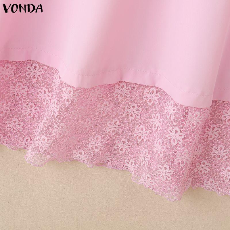 VONDA Women's Square Neck Elegant Lace Puff Sleeve Summer Dress A-Line Party Sundress