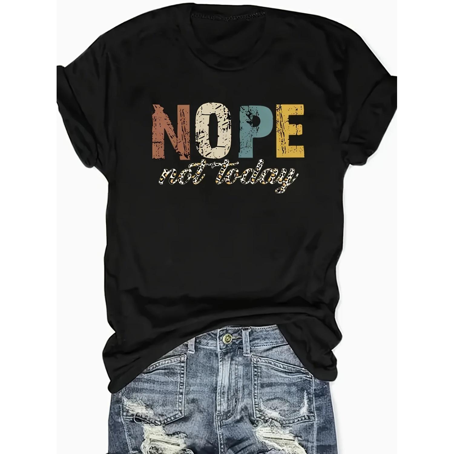 

Nope Letter Printed Vintage Casual Women T-Shirt Spring Summer Short Sleeve Round Neck T-Shirt S чёрный