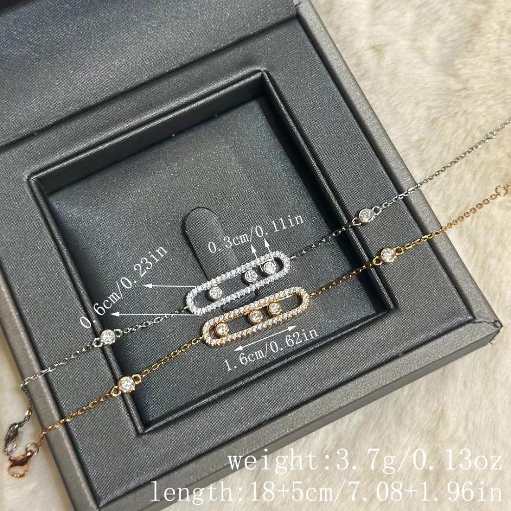 Full Diamond Bracelet Rose Gold Three Diamond Sliding Adjustable Zircon Silver Plated Jewelry