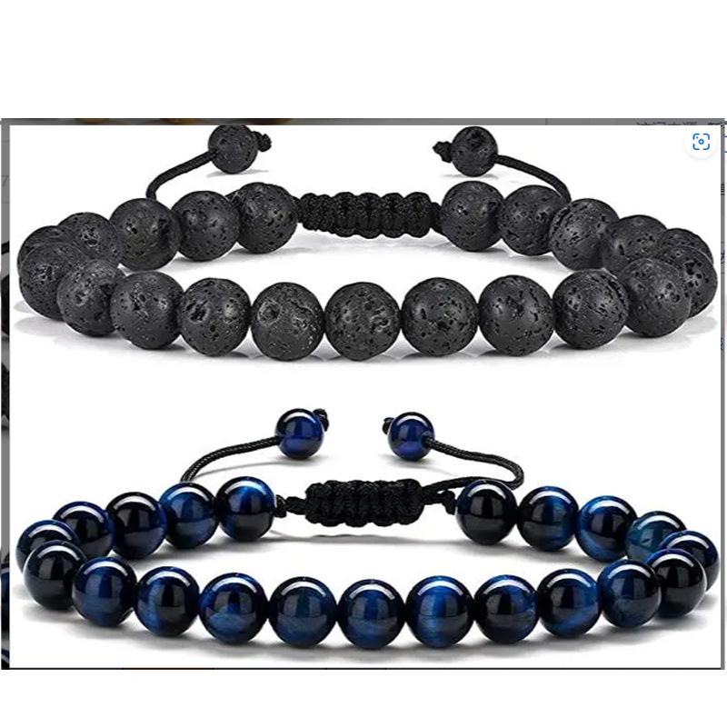 Multicolor Alloy & Volcanic Stone Yoga Bracelet with Turquoise & Tiger Eye Beads