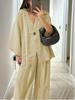 2025 European & American Women's V-neck Top and Wide-leg Pants Set: Casual, Stylish, Loose Fit