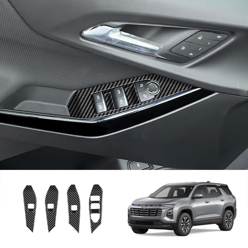 LHD For Chevrolet Equinox 2025 2026 ABS Carbonfiber Car door Armrest Window rise Switch glass Lift button control Panel cover