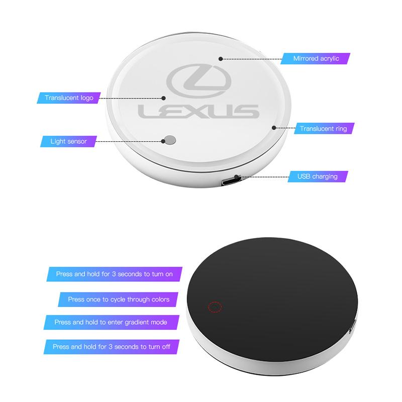 Car Glowing Coasters LED Light Water Cup Mat For Lexus RX330 IS250 Ct200h ES300h RX350 IS300h Car USB Charging Coasters Keychain