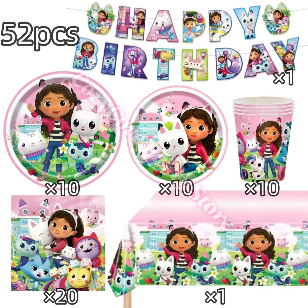 Gabby Dollhouse Birthday Party Decoration Gabby Plates Cups Napkins Cake Topper Balloons For Kids Party Favors Gifts Photo Booth