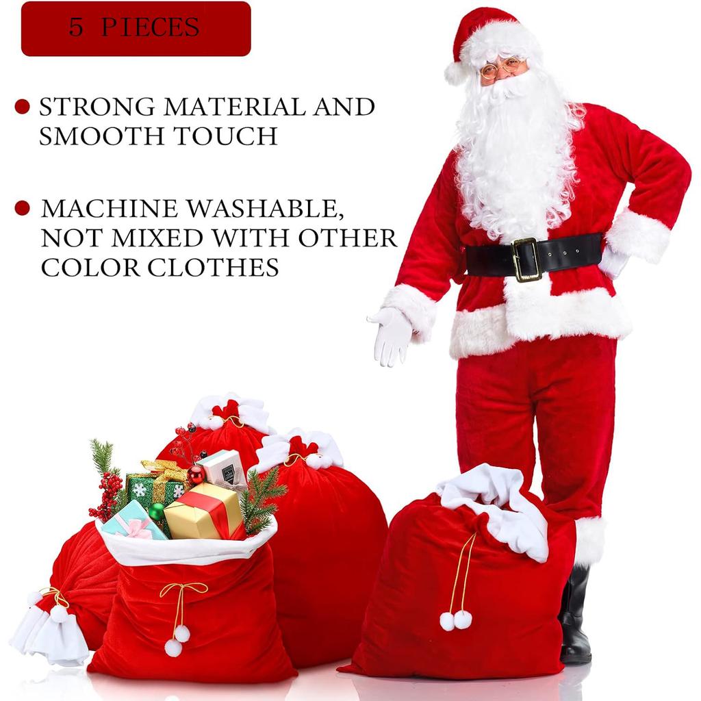 Christmas New Year Holiday Gift Bag Daily Storage Bundle Bag Santa Red Velvet Bag with with Pompom 70x50cm Large Storage Bag