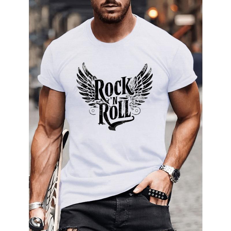 Europäische Größe Herren Rock N Roll Flügel Grafik T-Shirt - Lässiges Kurzarm-T-Shirt, Atmungsaktive Baumwolle, Maschinenwaschbar - Perfekt für den Sommer