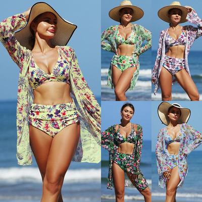 Mingyi Mehrfarbig bedrucktes dreiteiliges Bikini-Set: Europäischer und amerikanischer Modestil für Frauen