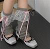 1pair Knitted Lace Leg Warmers Autumn and Winter Ribbon Lolita White Knee Warmers Long Socks JK Knitted Girl White Leg Warmers
