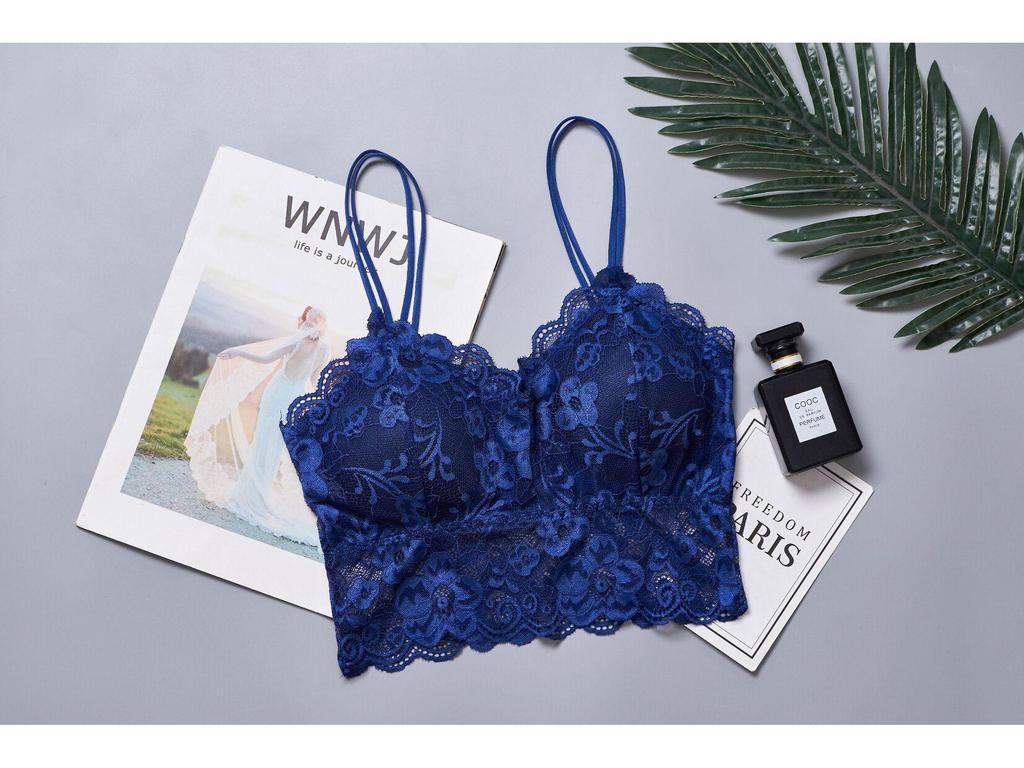 Damski koronkowy biustonosz bandeau plus size z wkładkami i ramiączkami spaghetti - Bezramiączkowa koszulka camisole na piękne plecy