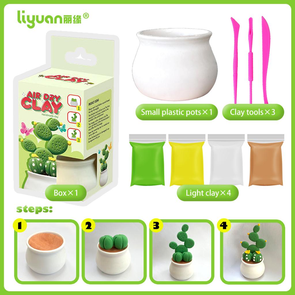 4-Color Ultra-Light Clay Succulent Pot DIY Handmade Modeling Clay Toy Set for Kids