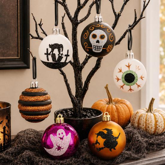 Indoor Halloween Decorations 16 Pcs Hanging Ball Decor, 6cm Skull Witch Eye Ornaments Decorative Accents for Ghost Tree, Spooky Window Yard